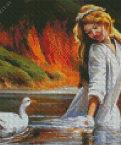 Blonde Girl With Duck Diamond Painting