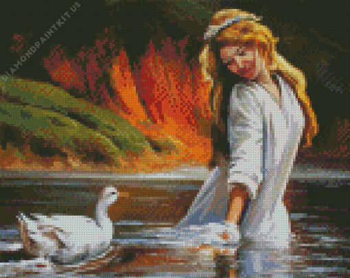 Bonde Girl With Duck Diamond Painting