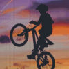 Boy with Bike Sunset Silhouette Diamond Painting