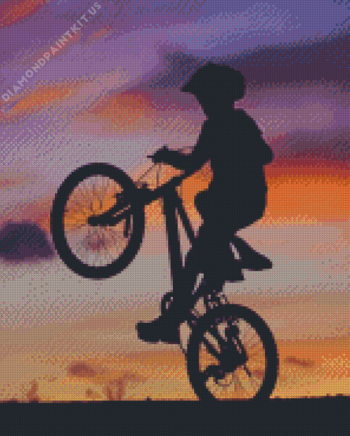 Boy with Bike Sunset Silhouette Diamond Painting