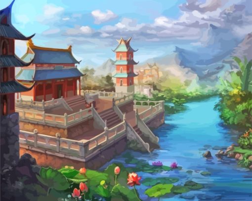 Chinese Village Cartoon Diamond Painting