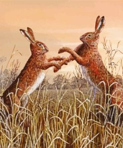 Fighting Hares Diamond Painting