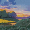 Ghibli Landscape At Sunset Diamond Painting