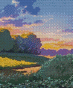 Ghibli Landscape At Sunset Diamond Painting