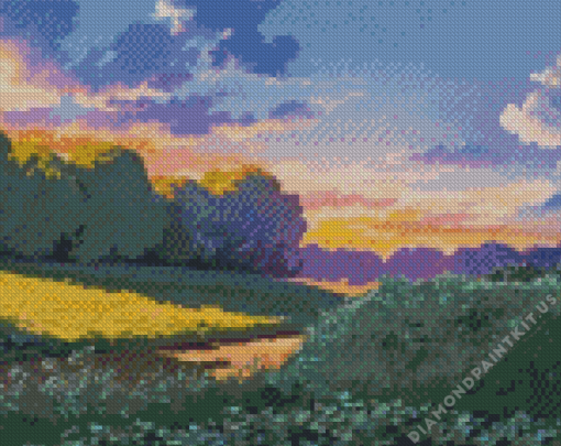 Ghibli Landscape At Sunset Diamond Painting