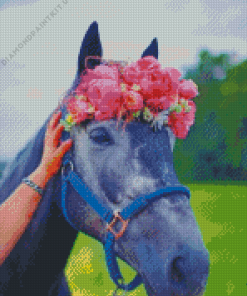 Horse With Flowers Crown Diamond Painting