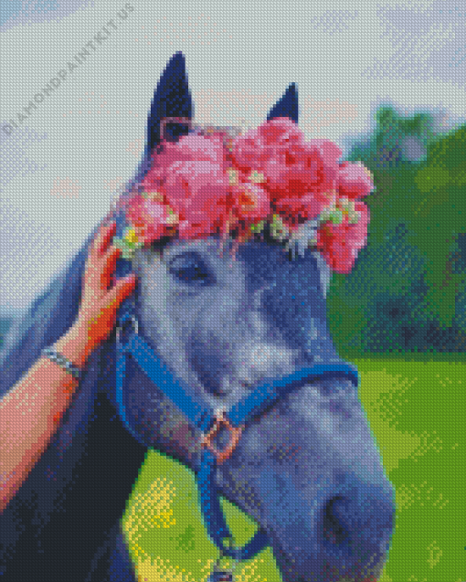 Horse With Flowers Crown Diamond Painting