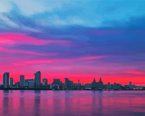 Liverpool City Pink Sunset Diamond Painting