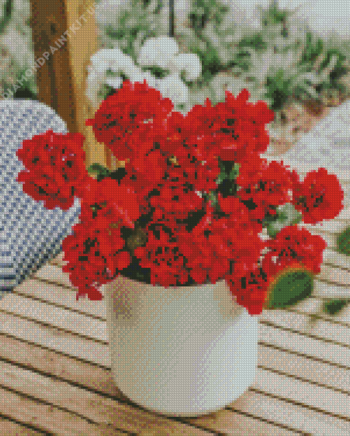 Red Flowers in White Pot Diamond Painting