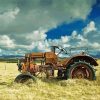 Rusty Tractor in Hay Field Diamond Painting