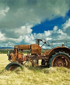 Rusty Tractor in Hay Field Diamond Painting