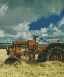 Rusty Tractor in Hay Field Diamond Painting