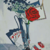 Single Rose In Vase And Cards Art Diamond Painting