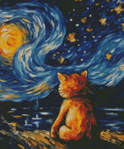 Starry Night Cat Art Diamond Painting