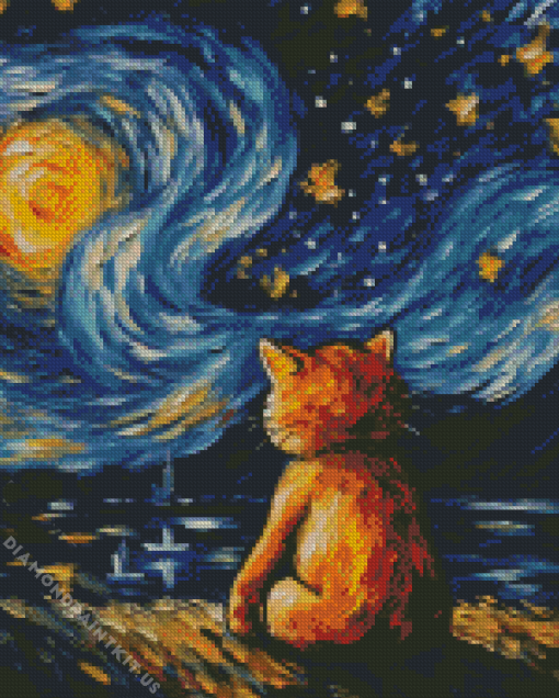 Starry Night Cat Art Diamond Painting