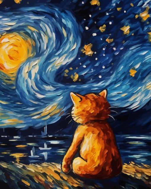 Starry Night Cat Art Diamond Painting