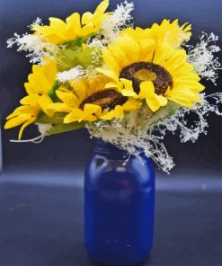 Sunflowers In Blue Jar Diamond Painting