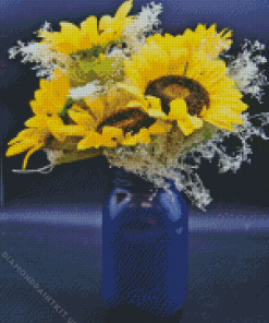 Sunflowers In Blue Jar Diamond Painting