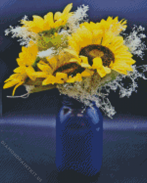 Sunflowers In Blue Jar Diamond Painting