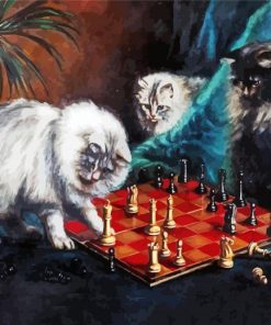 Three Cats Playing Chess Diamond Painting