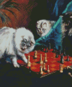 Three Cats Playing Chess Diamond Painting