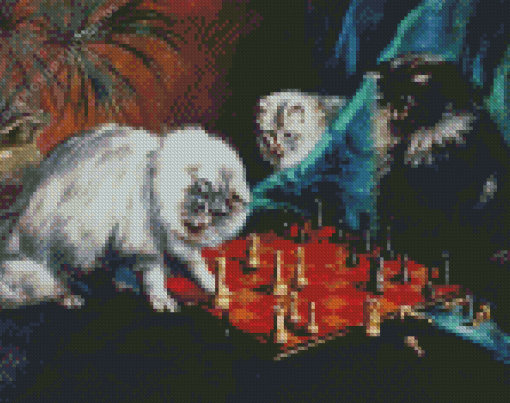 Three Cats Playing Chess Diamond Painting