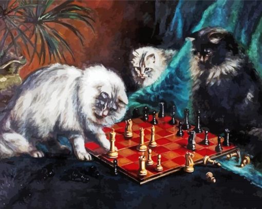 Three Cats Playing Chess Diamond Painting