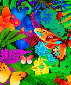 Tropical Flowers And Butterflies Diamond Painting