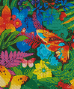 Tropical Flowers And Butterflies Diamond Painting