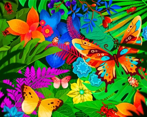 Tropical Flowers And Butterflies Diamond Painting