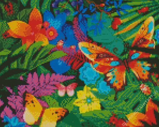 Tropical Flowers And Butterflies Diamond Painting