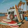 Van with Surfboards on Beach Diamond Painting