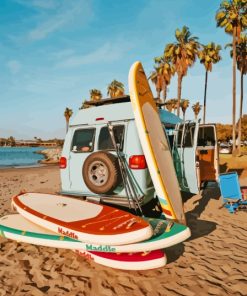 Van with Surfboards on Beach Diamond Painting