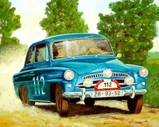 Vintage Blue Skoda Car Diamond Painting