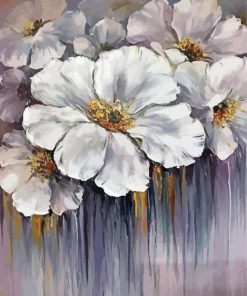 White Abstract Flowers Diamond Painting