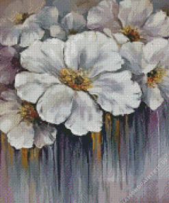 White Abstract Flowers Diamond Painting