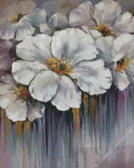 White Abstract Flowers Diamond Painting