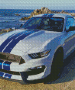 White and Blue Mustang Diamond Painting