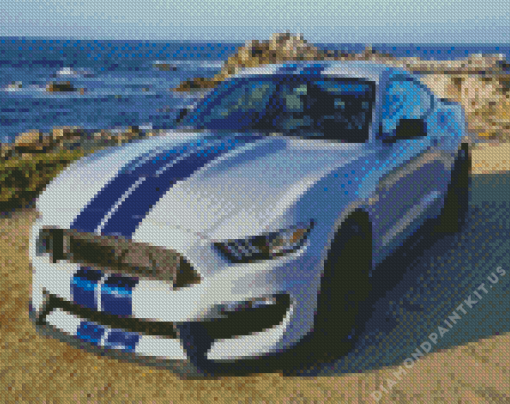 White and Blue Mustang Diamond Painting