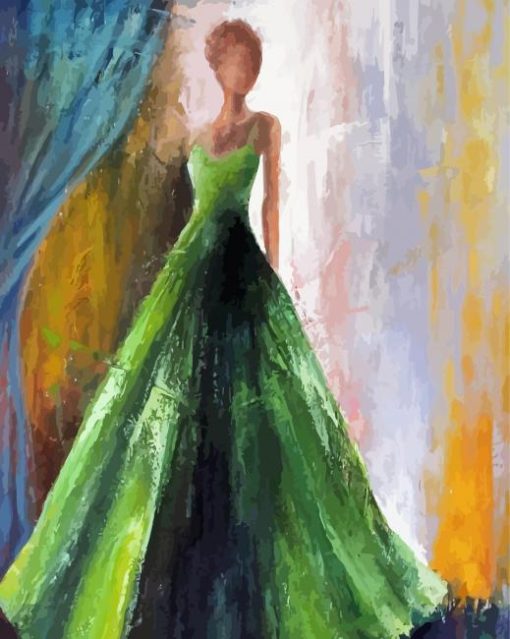 Abstract Lady in Green Dress Diamond Painting