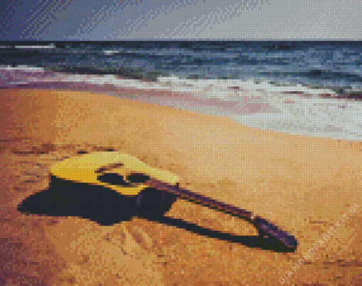 Beach Guitar And Waves Diamond Painting