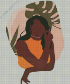 Black Woman With A Monstera Leaf Diamond Painting