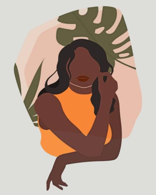 Black Woman With A Monstera Leaf Diamond Painting