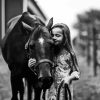 Black And White Little Girl With Horse Diamond Painting