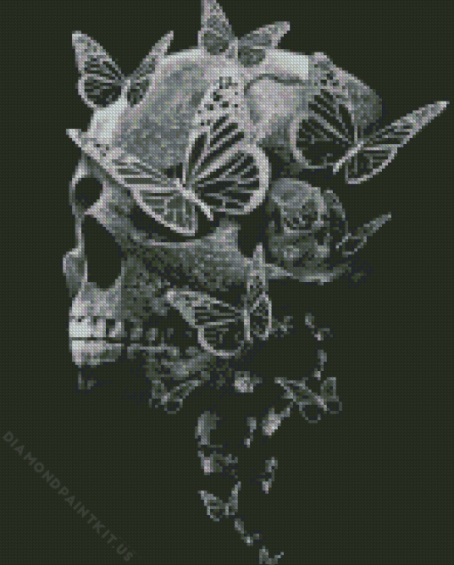 Black and White Skulls and Butterflies Diamond Painting