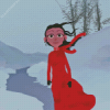 Cartoon Girl In Red Dress In Snow Diamond Painting