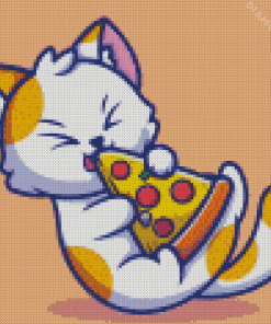 Cat Eating Pizza Diamond Painting