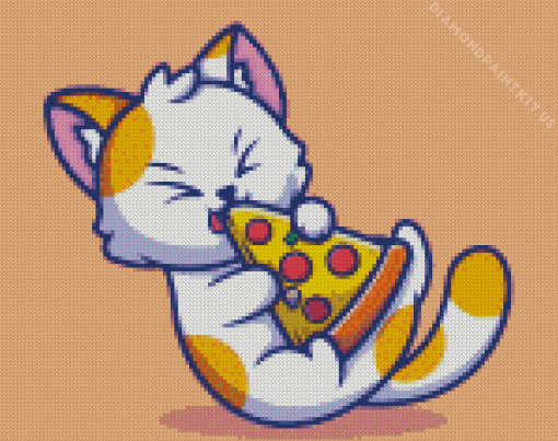 Cat Eating Pizza Diamond Painting