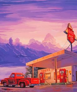 Coffee and Old Gas Station Truck Diamond Painting