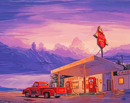 Coffee and Old Gas Station Truck Diamond Painting